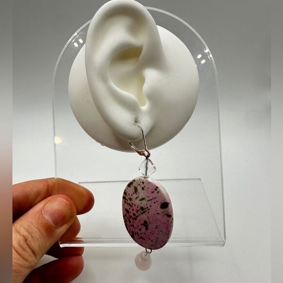 SALE 3" dangle earrings with painted acrylic beads, rose quartz and glass beads! - Picture 9 of 11